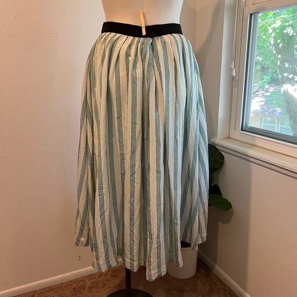 Future Collective Green Vertical Striped Retro A Line Elastic Waist Size XL - Picture 5 of 10